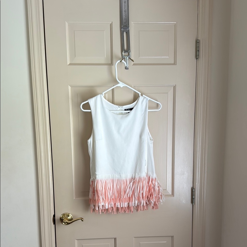 C. Luce White and Pink Fringe Top